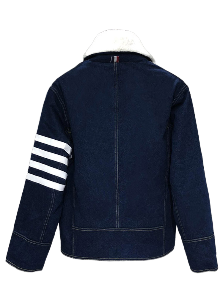 Men's denim jacket by Thom Browne, outerwear detail view