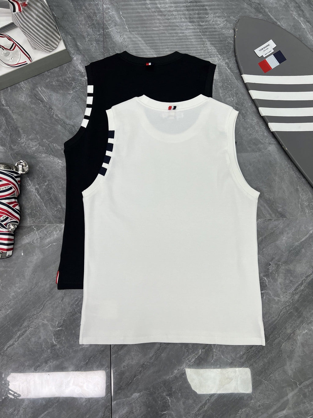 sleeveless T-shirt by Thom Browne, product detail view