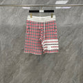 Thom Browne Style Men's Cotton Casual Shorts - Signature Four-Bar Detail Lattice Pattern - Image 3