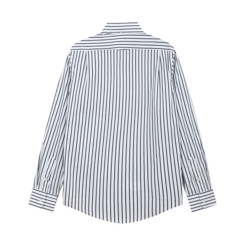 Classic Four-Bar Black & White Striped Patchwork Shirt - Premium Designer by Thom Browne, shirt detail view