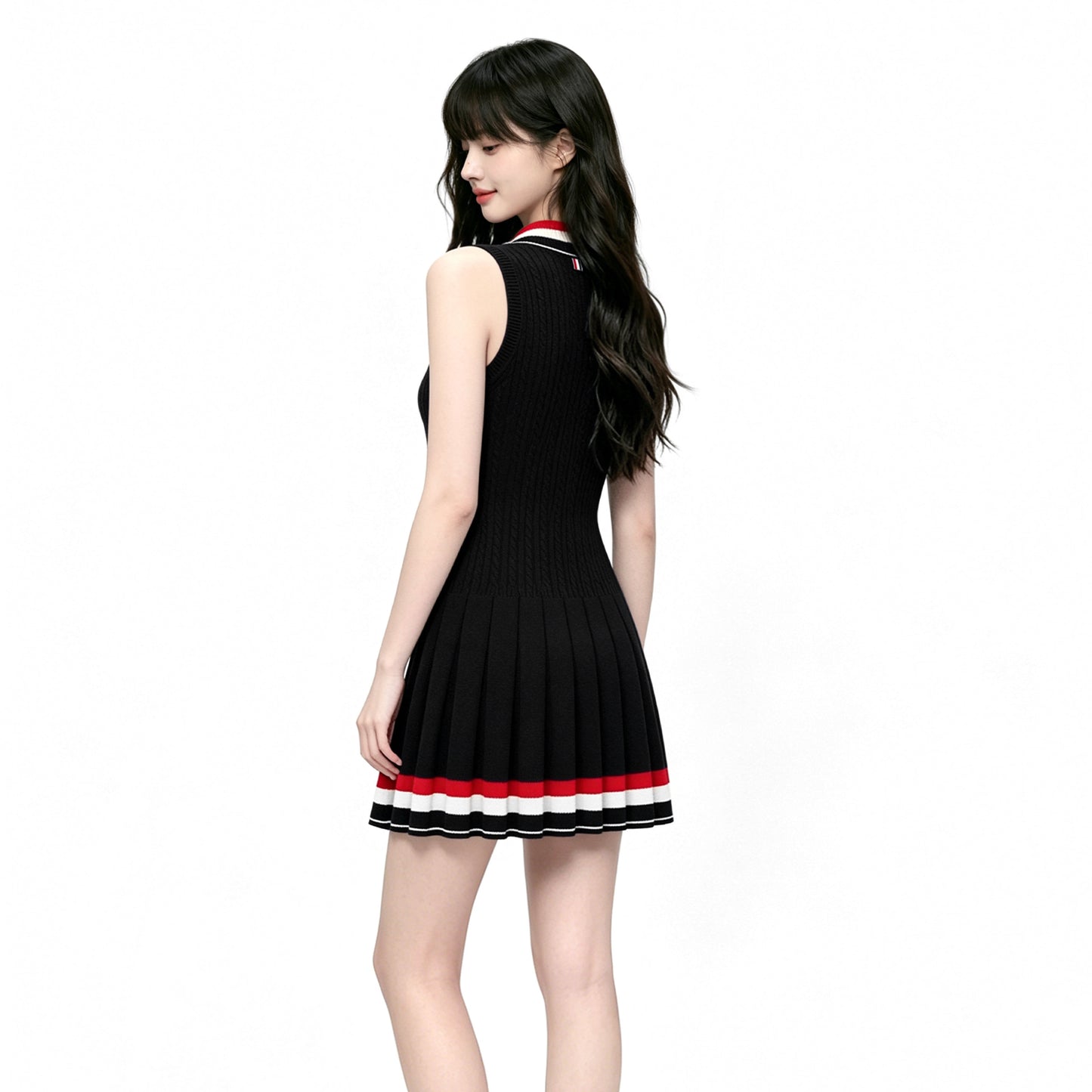 Striped V-Neck Sleeveless Knit Dress
