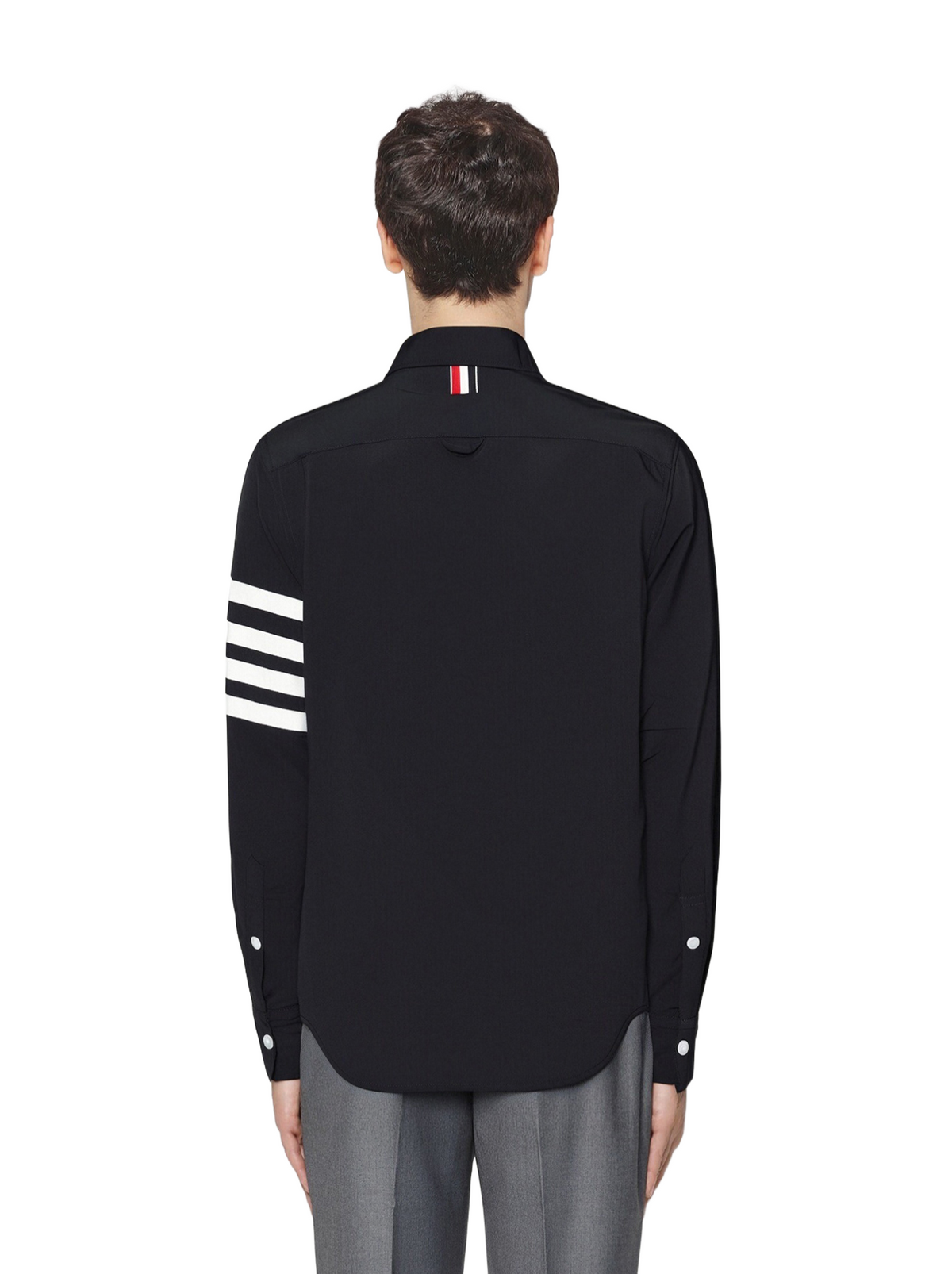Men's shirt jacket by Thom Browne, shirt detail view