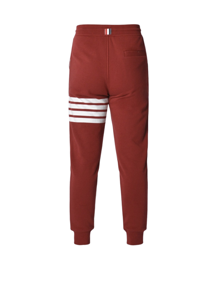 Thom Browne Style Unisex red sweatpants with Signature Four-Bar Detail - Image 4