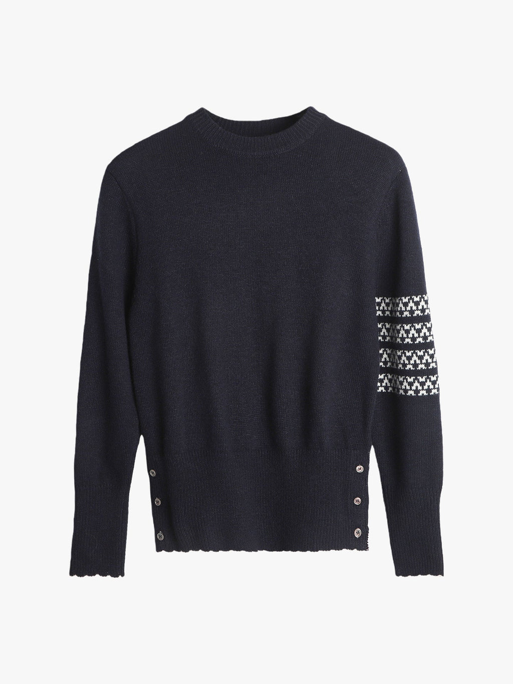 2026SS Men's Four-Stripe Crew Neck Knit Sweater by Thom Browne, knitwear detail view