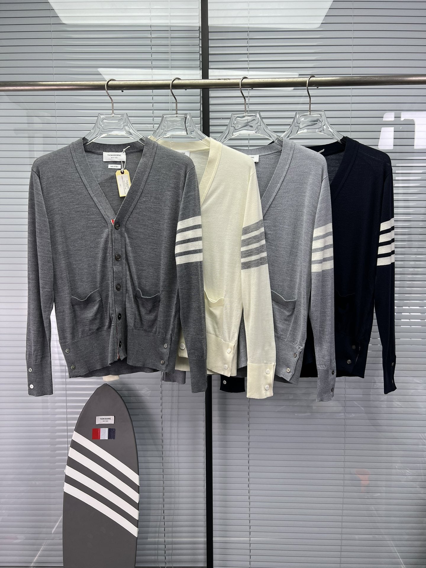 Wool Four-Bar Stripe Knit Cardigan THOM TREND