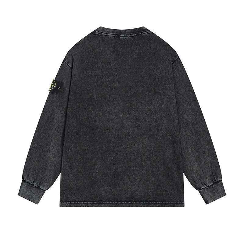 Stone Island Compass Badge Washed Oversized Long-Sleeve Tee - Black product detail view