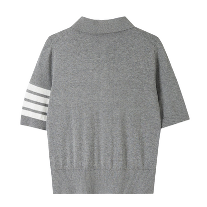 Women's Polo Knit Top – Tennis Racket Print THOM TREND