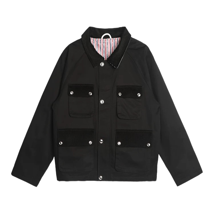 Multi-pocket jacket by Thom Browne, outerwear detail view