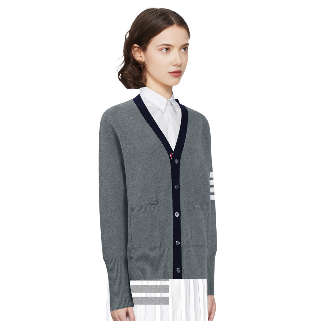 Unisex cardigan by Thom Browne, knitwear detail view