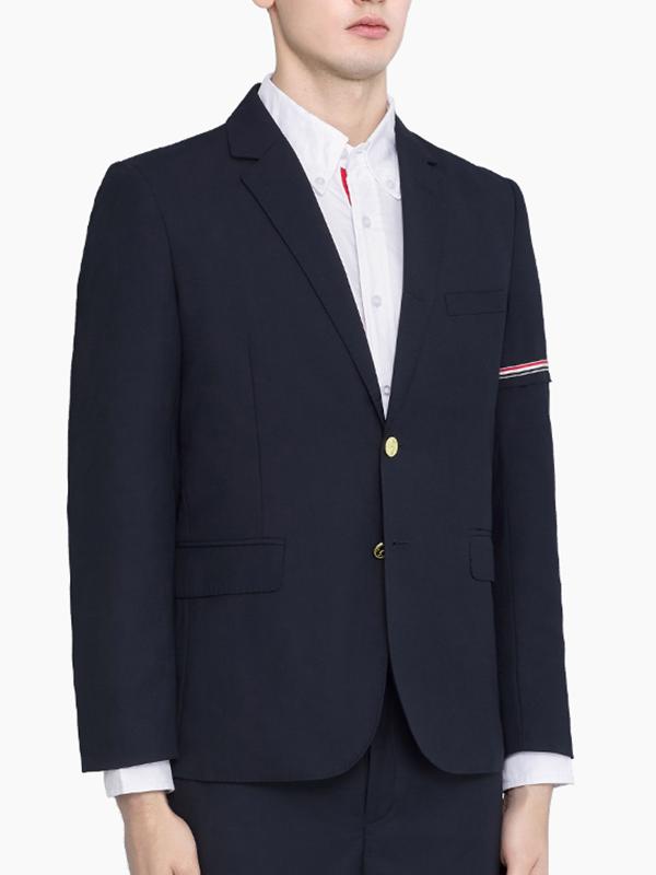 Men's suit jacket by Thom Browne, outerwear detail view
