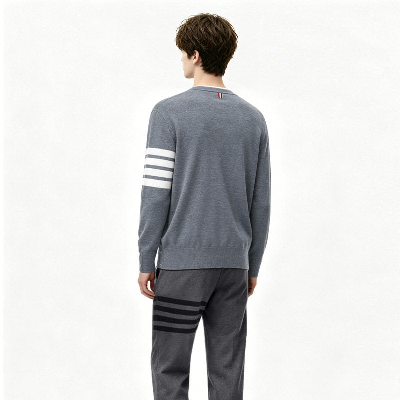 Wool Four-Bar Stripe Knit Cardigan THOM TREND