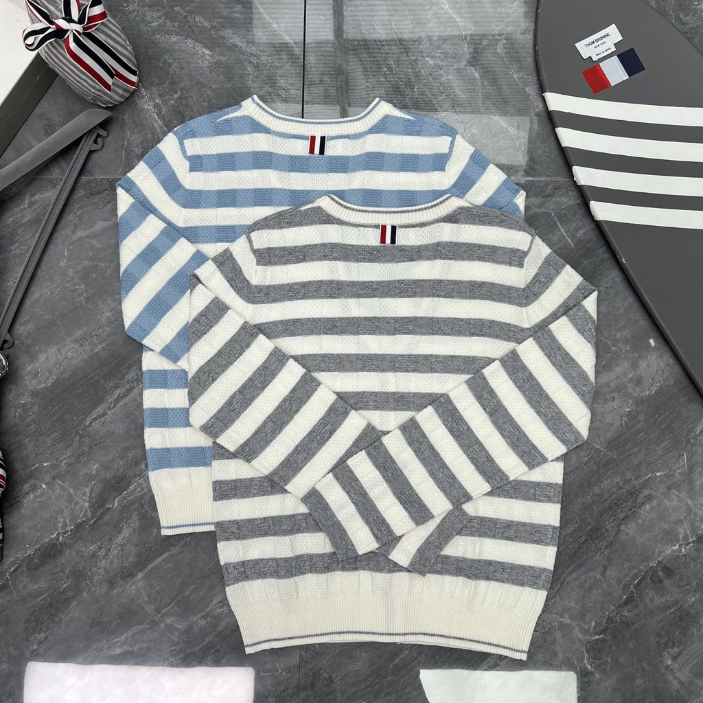 Thom Browne Style Striped V-Neck Button Cardigan