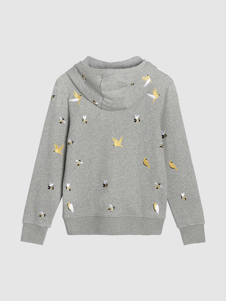 Premium 100% Cotton Embroidered Hoodie - Artistic Zip - Up Hooded Sweatshirt by Thom Browne, garment detail view