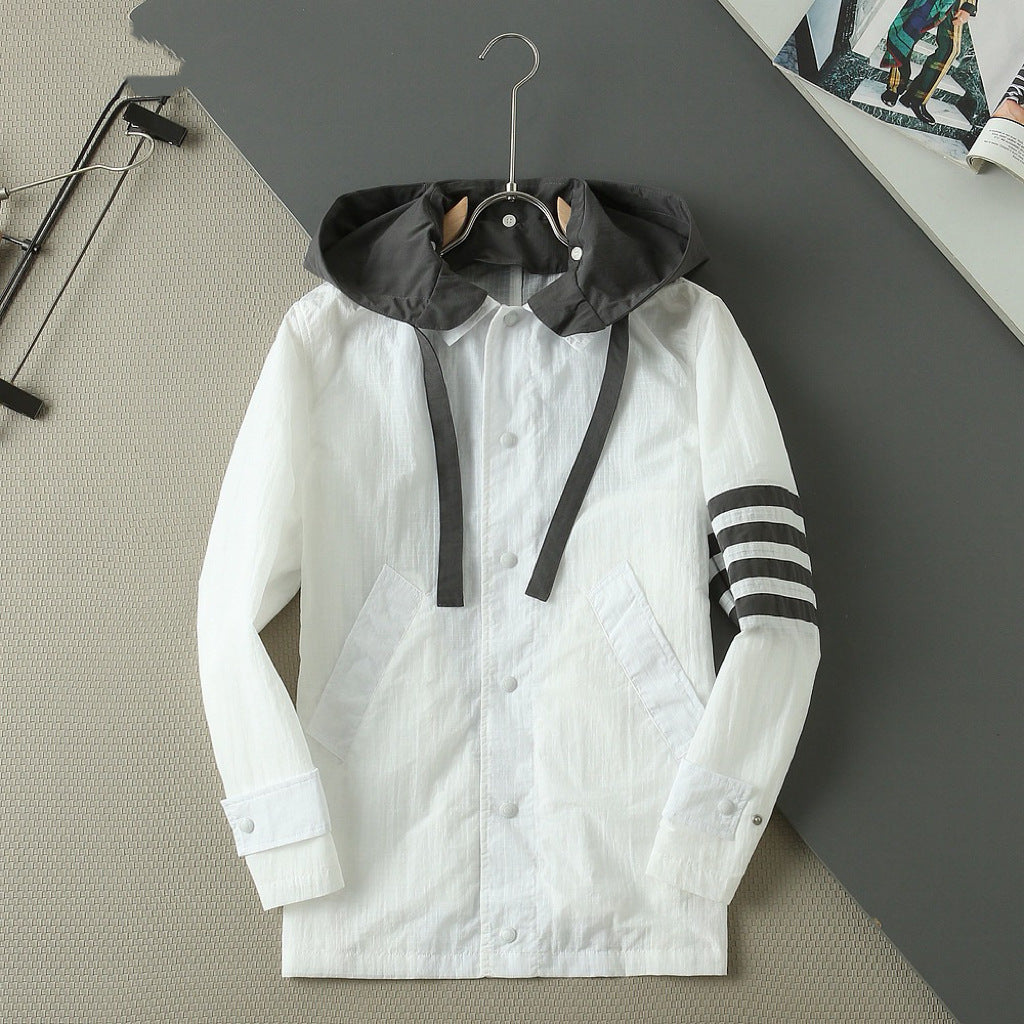 Thom Browne Unisex Detachable-Hood Jacket with Four-Bar Stripes