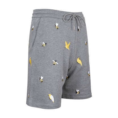 Bee and bird embroidered shorts