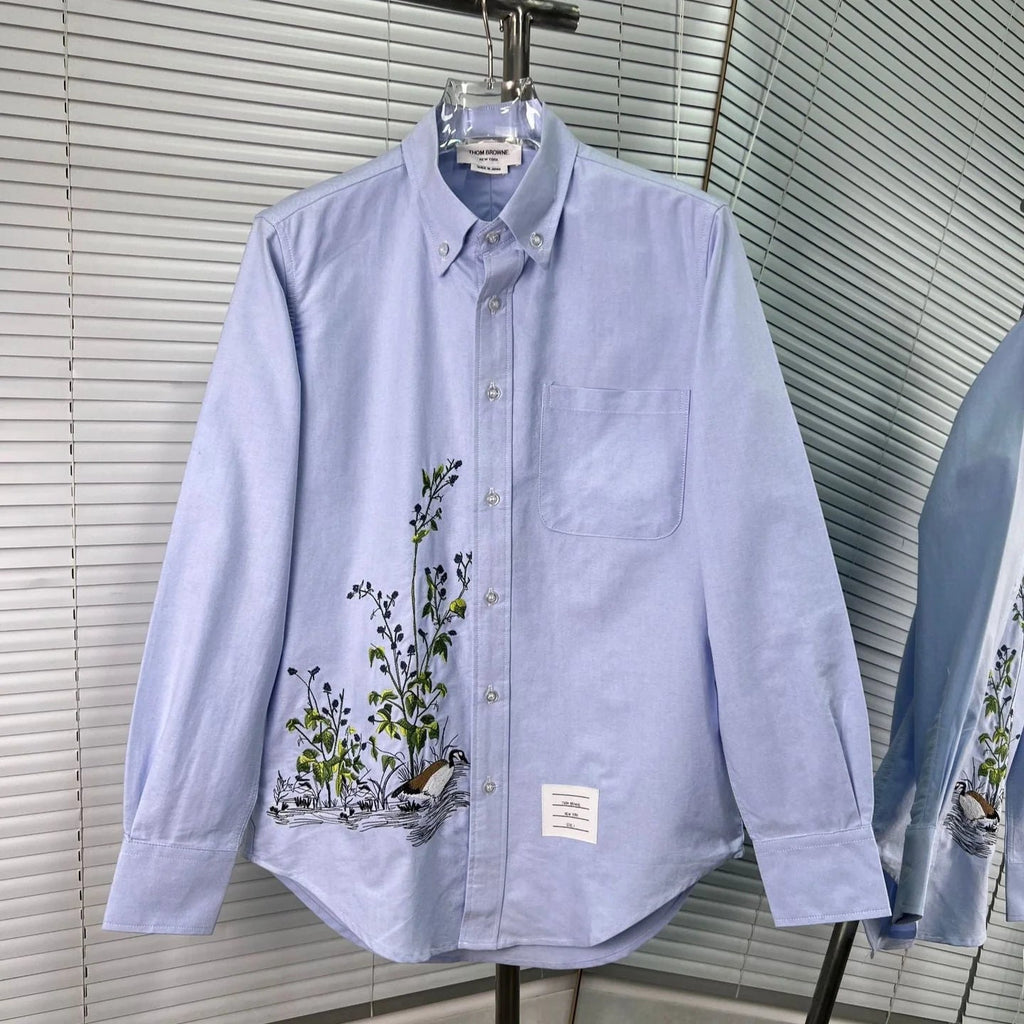 Men'sEmbroidered Four-Bar Oxford Shirt - 100% Cotton Premium by Thom Browne, shirt detail view