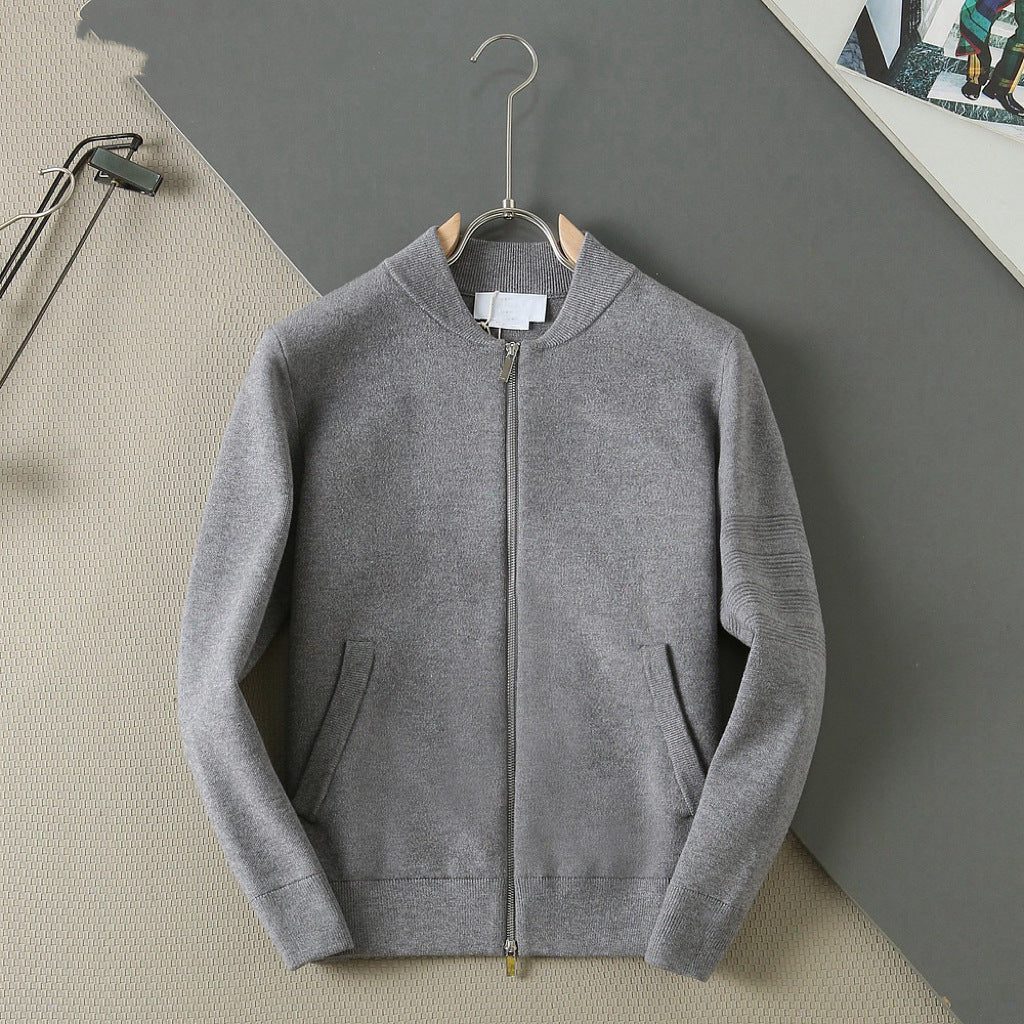 Thom Browne Unisex Zip-Up Knit Bomber Jacket with Tonal Four-Bar Detail
