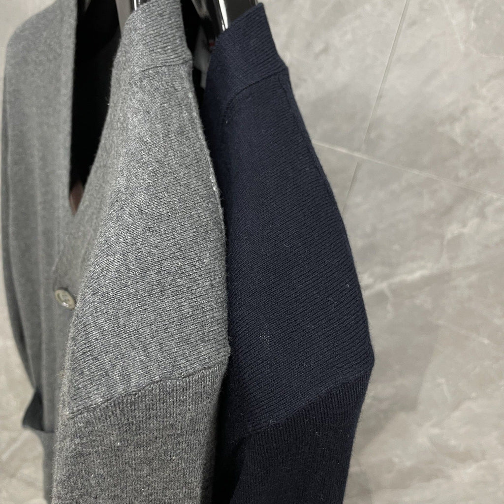Tennis Racket Jacquard V-Neck Knit Cardigan by Thom Browne, knitwear detail view