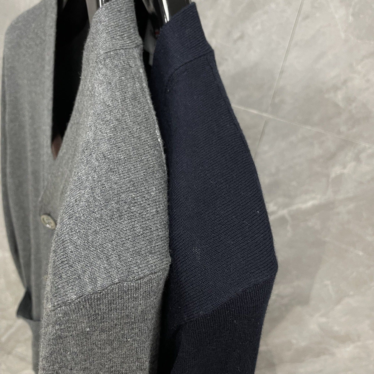 Tennis Racket Jacquard V-Neck Knit Cardigan by Thom Browne, knitwear detail view