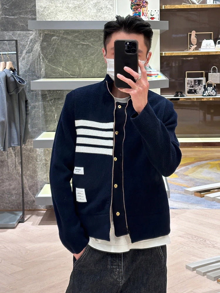 Unisex double-sided fake two-piece jacket by Thom Browne, outerwear detail view