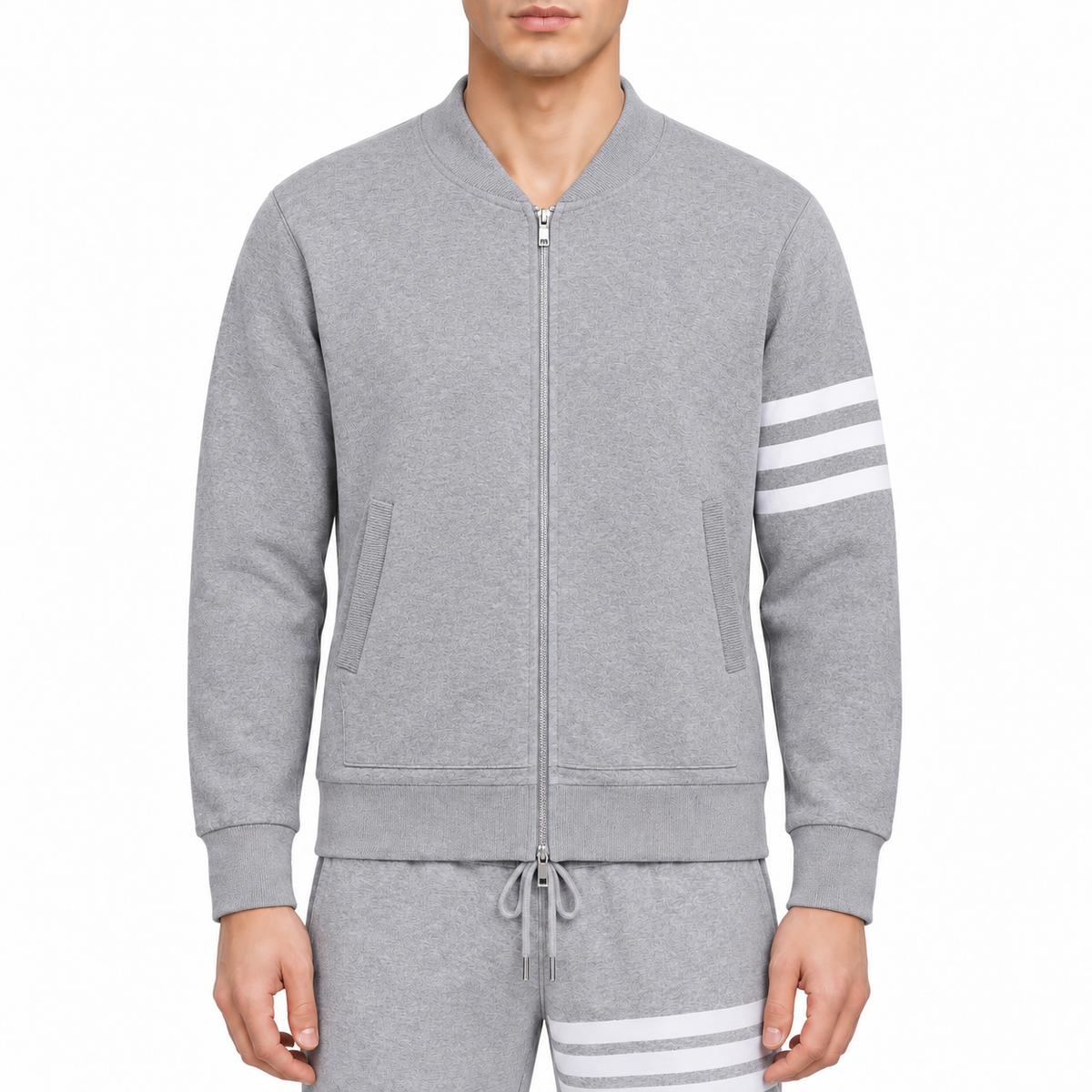 Animal Knitwear Outerwear by Thom Browne, modeled on a pure white background