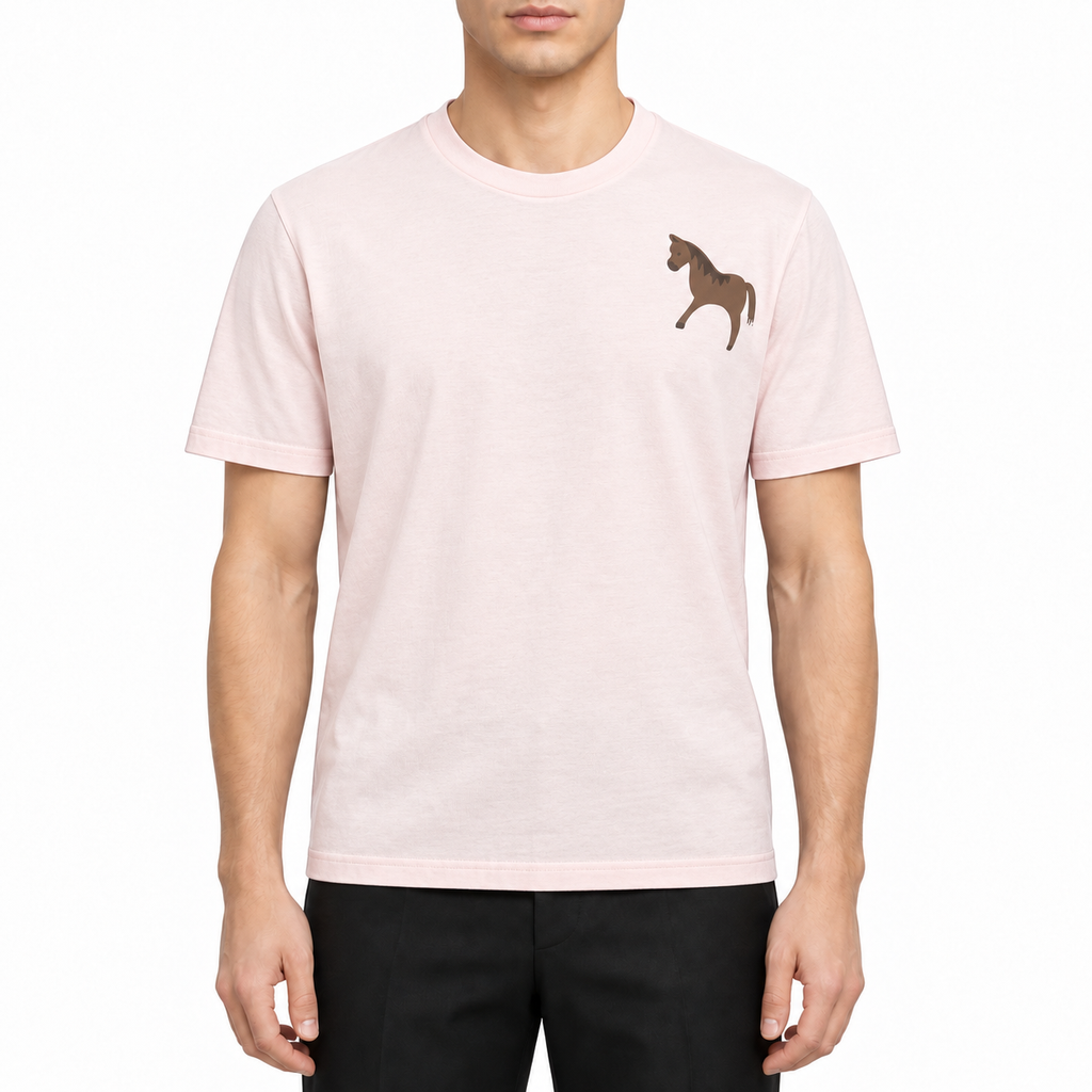 Four-Bar Crew Neck Short Sleeve T-Shirt by Thom Browne, modeled on a pure white background