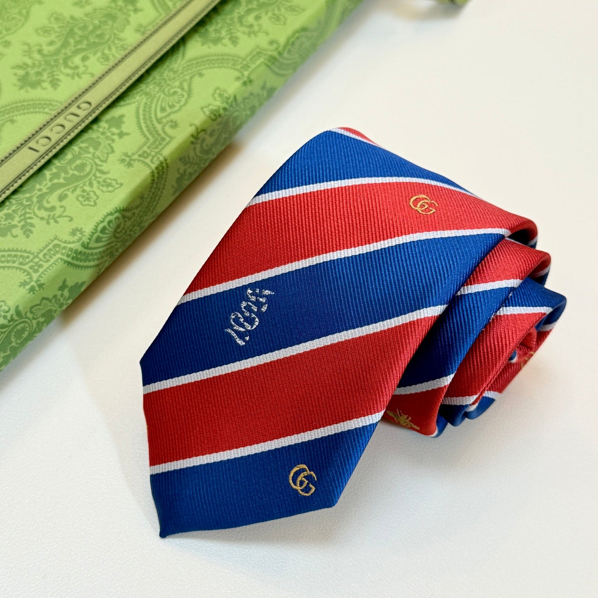 Gucci Style Men's Equestrian Stripe Silk Tie - Detail Image 4