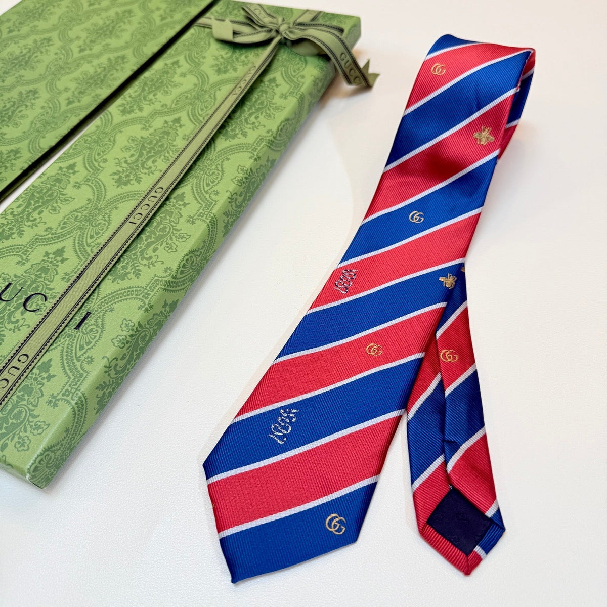 Gucci Style Men's Equestrian Stripe Silk Tie - Detail Image 7