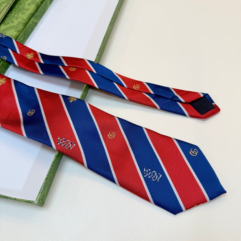 Gucci Style Men's Equestrian Stripe Silk Tie - Detail Image 8