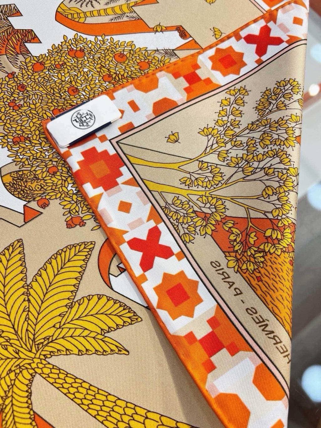 Hermes Style Palace of the Four Winds Double-Sided Silk Scarf - Orange - Detail Image 3