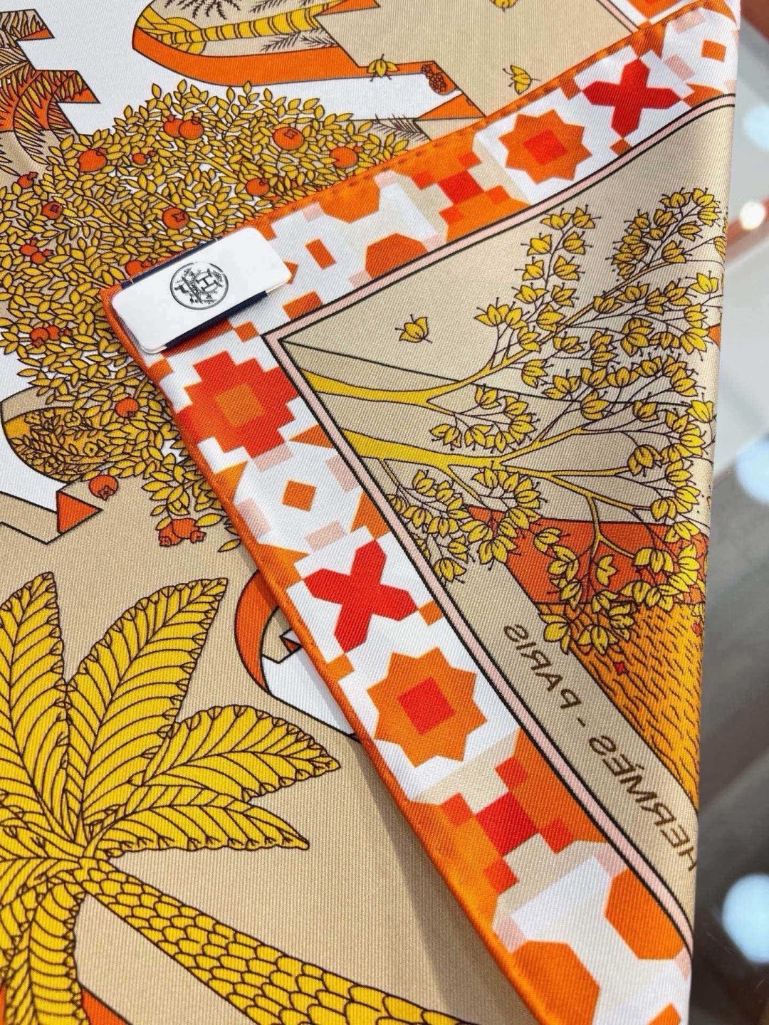 Hermes Style Palace of the Four Winds Double-Sided Silk Scarf - Orange - Detail Image 3