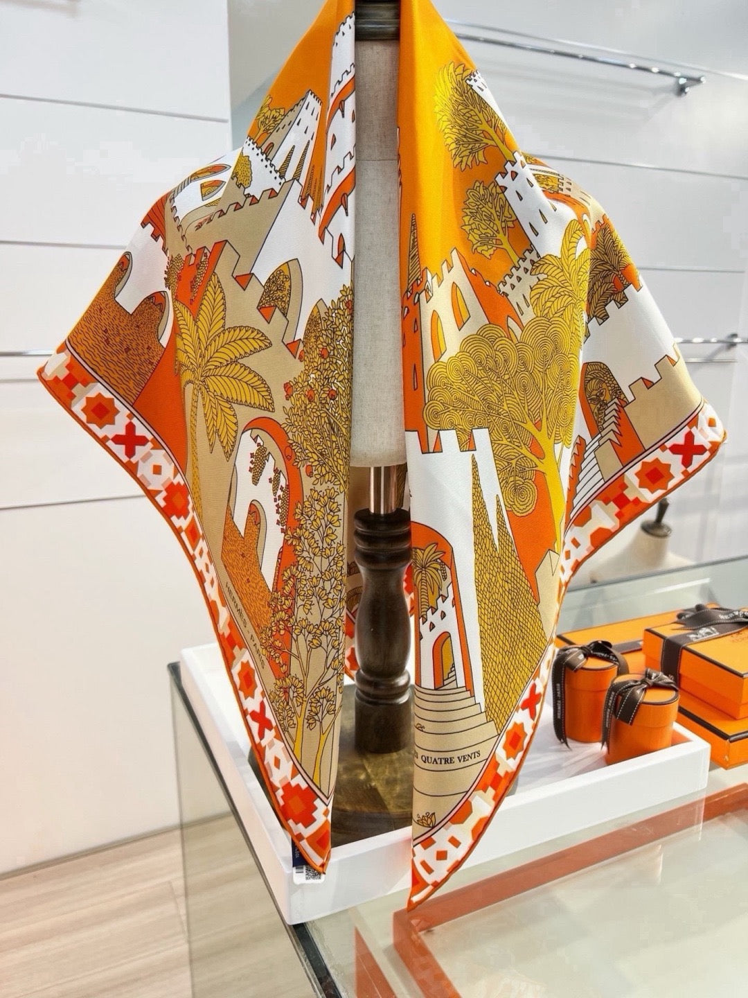 Hermes Style Palace of the Four Winds Double-Sided Silk Scarf - Orange - Detail Image 4