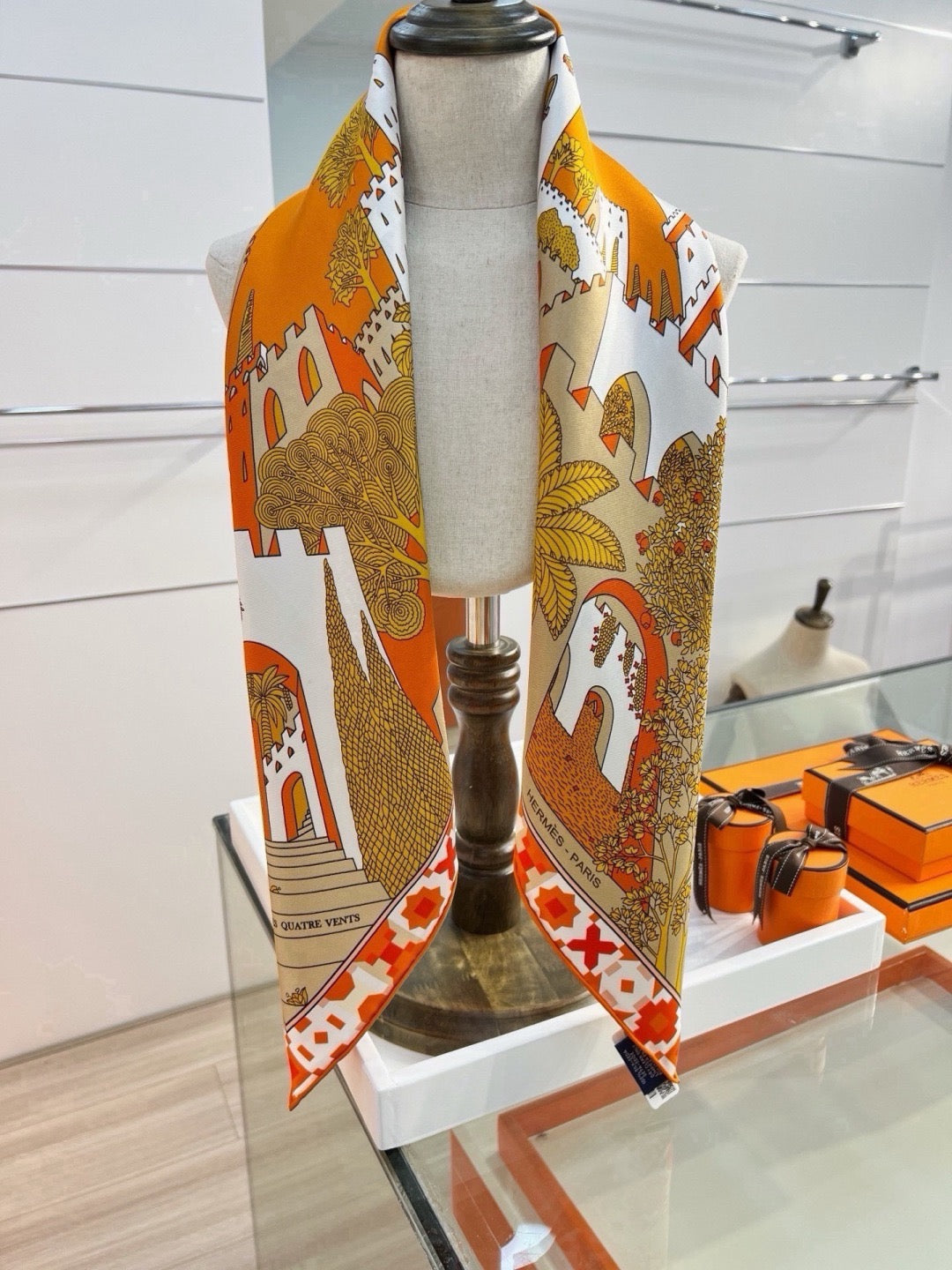 Hermes Style Palace of the Four Winds Double-Sided Silk Scarf - Orange - Detail Image 6