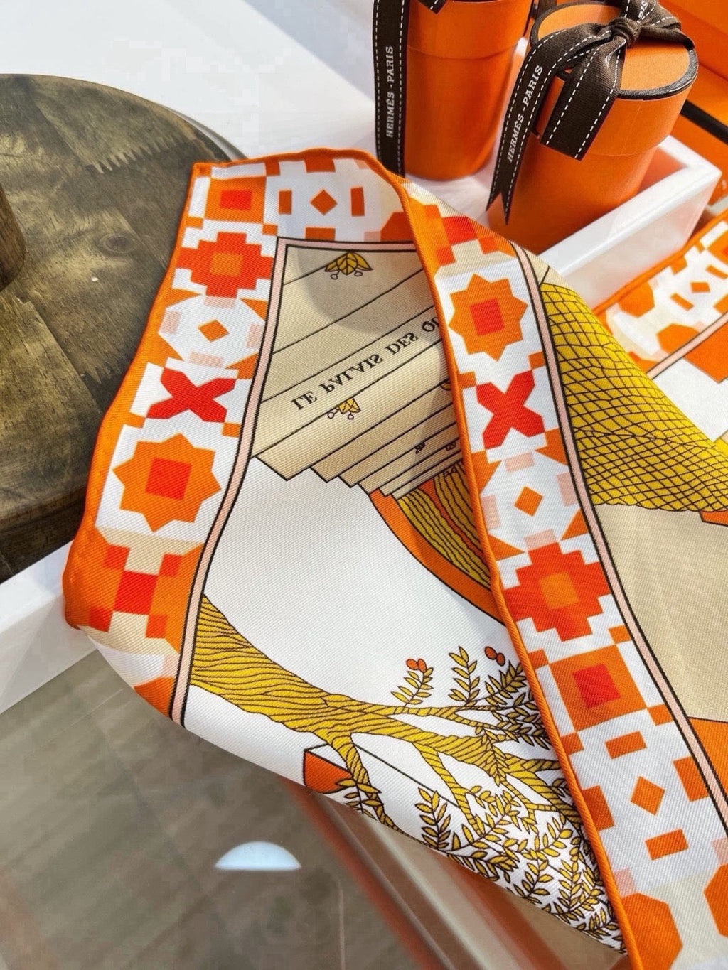 Hermes Style Palace of the Four Winds Double-Sided Silk Scarf - Orange - Detail Image 7