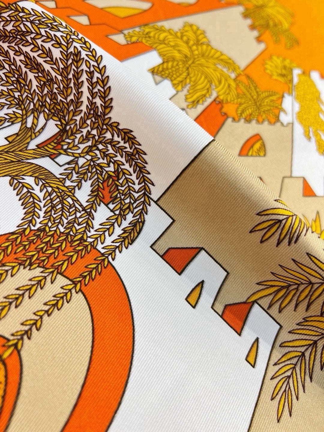 Hermes Style Palace of the Four Winds Double-Sided Silk Scarf - Orange - Detail Image 9