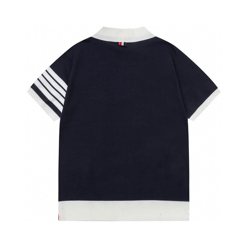 Four-Bar Stripe Knit Tee by Thom Browne, product detail view