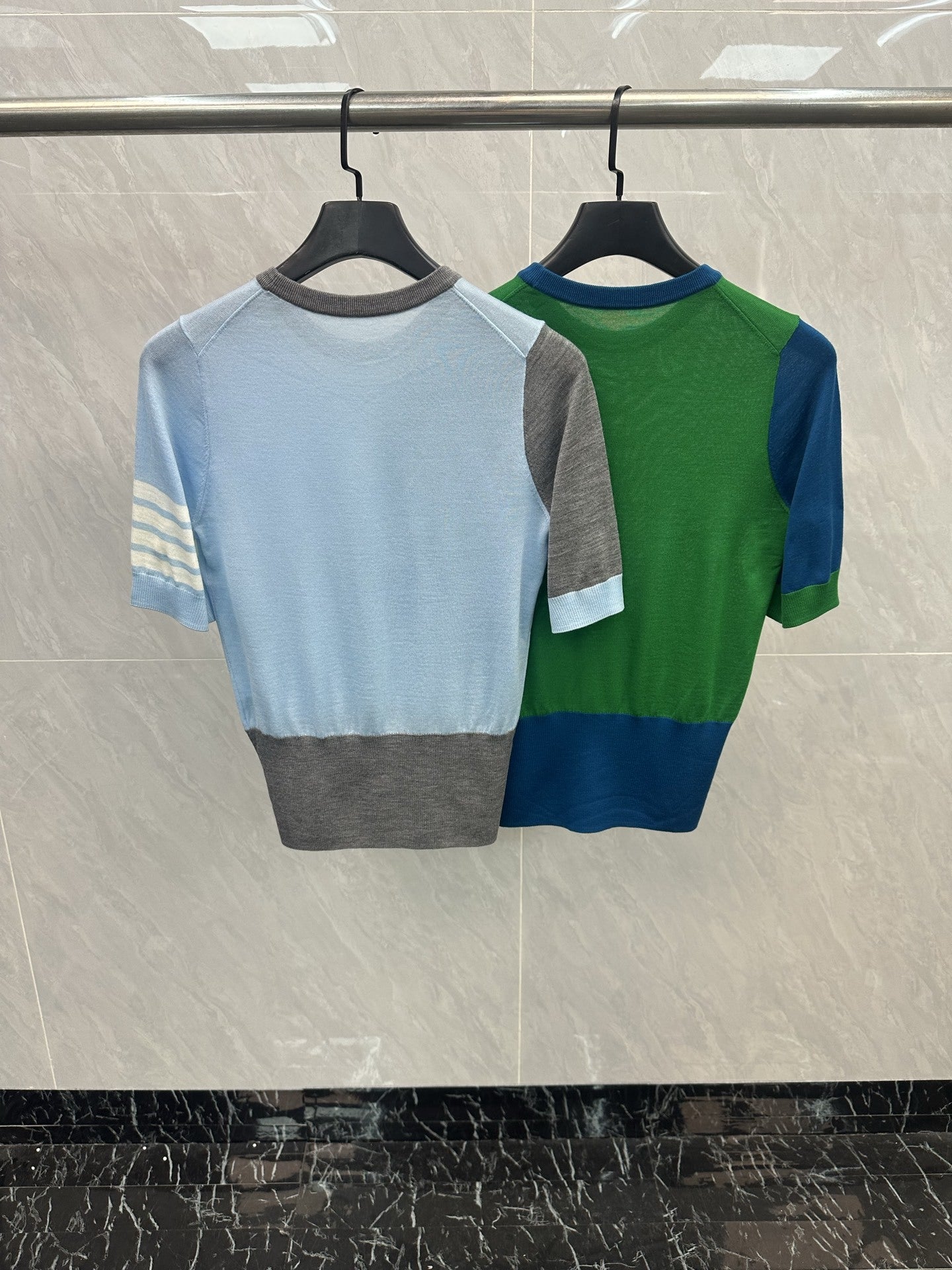Color-Block Crew-Neck Short-Sleeve Knit Top