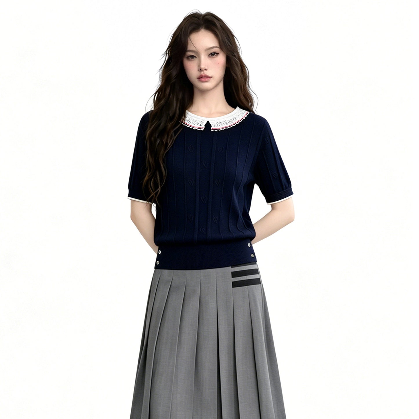 2026ss Women's Lace Collar Knit Top THOM TREND