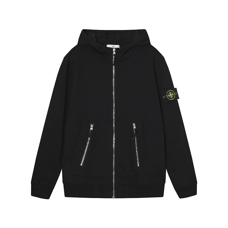 Stone Island Compass Badge Zip-Up Fleece Hoodie - Blue product detail view