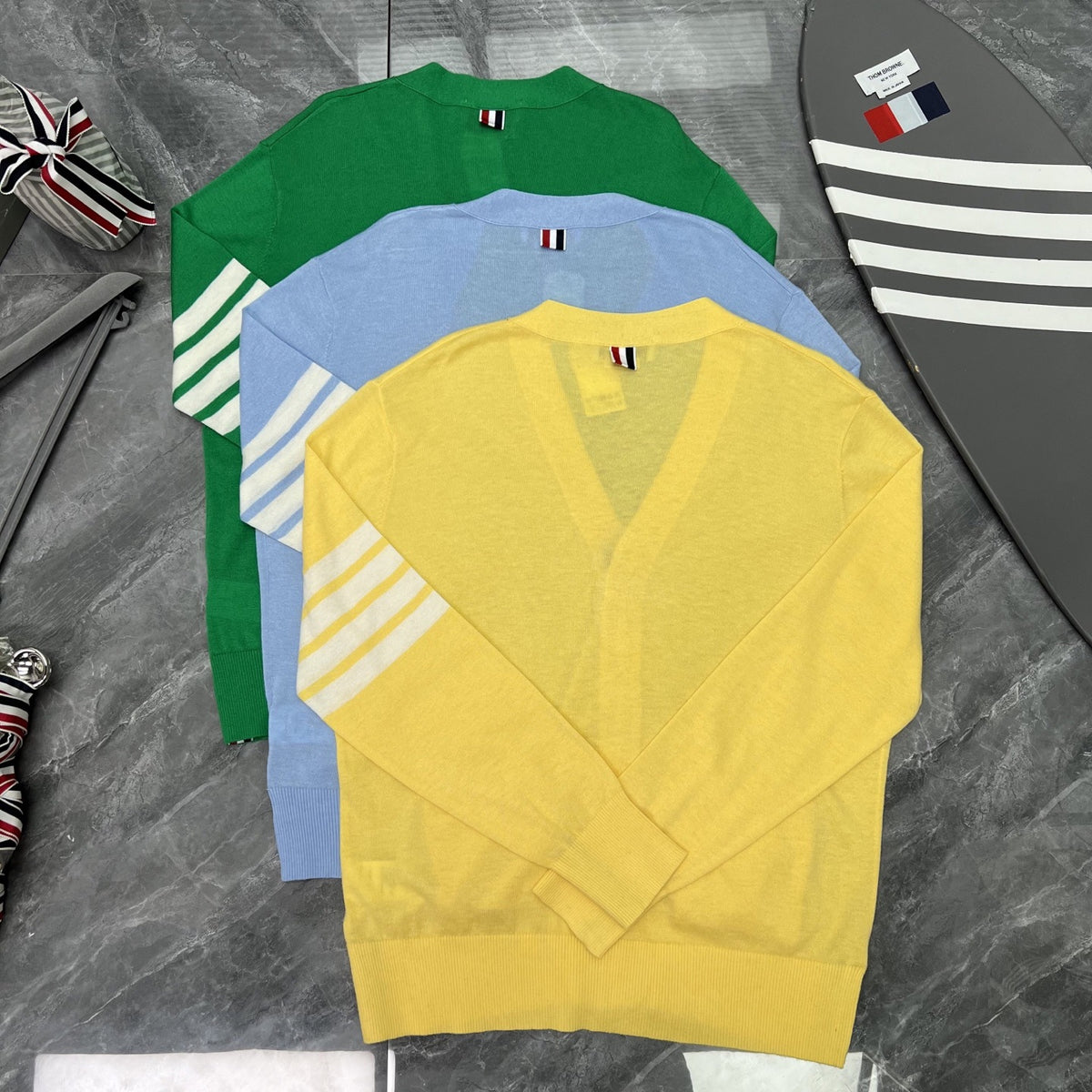Thom Browne Unisex V-Neck Knit Cardigan with Four-Bar Stripes