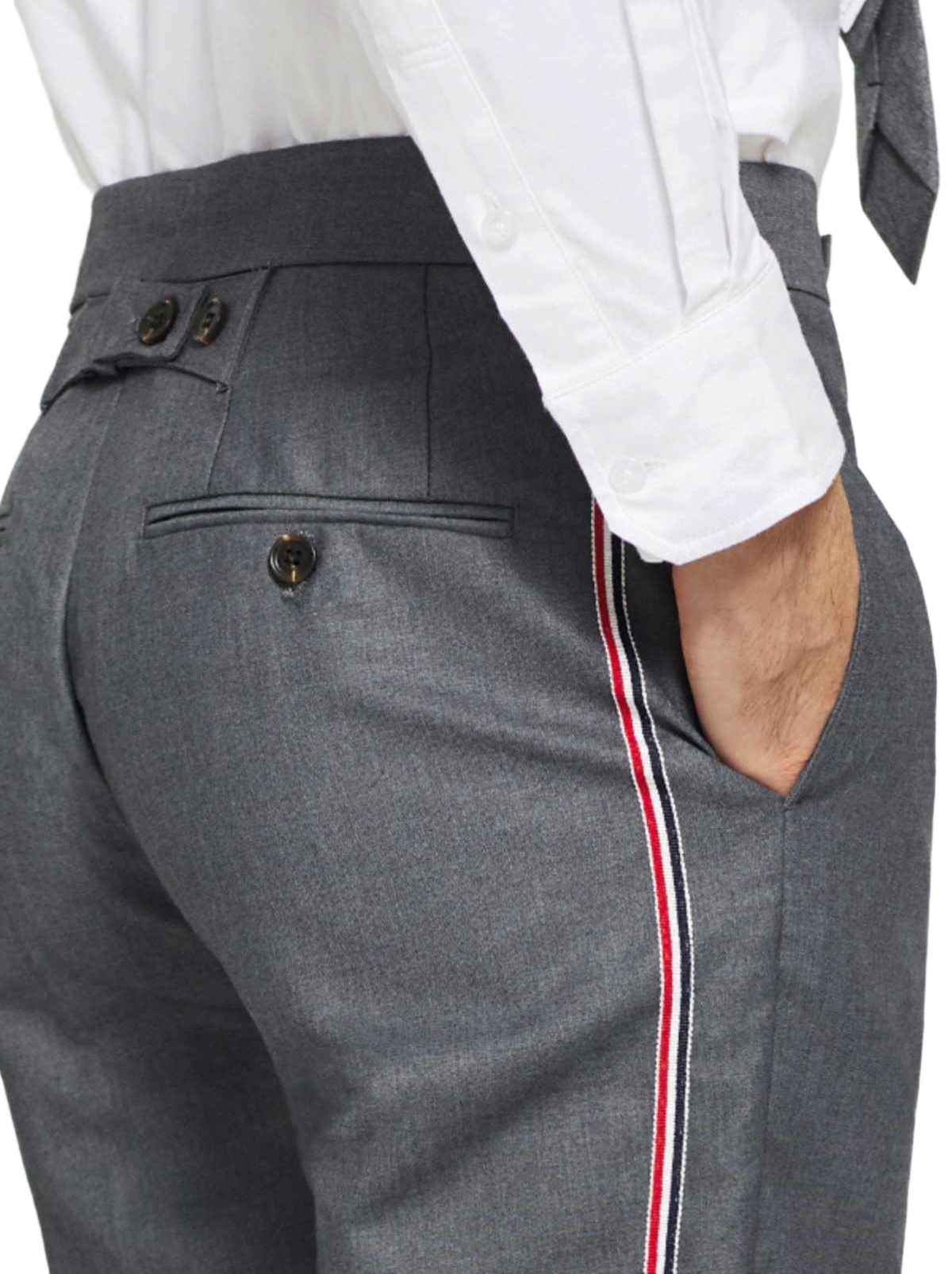 Thom Browne Style Men's Casual Trousers - 100% Wool with Adjustable Backstrap with Signature Four-Bar... - Image 7