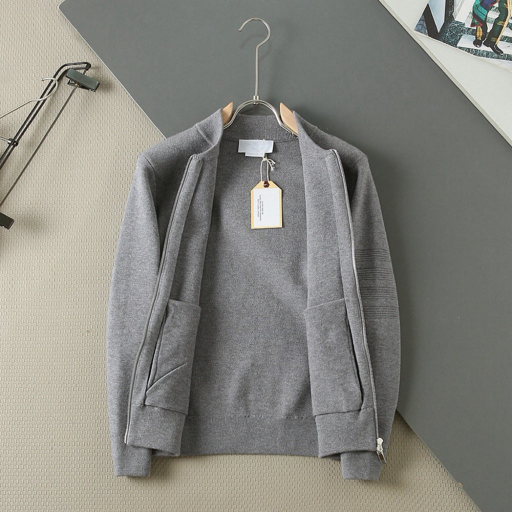 Thom Browne Unisex Zip-Up Knit Bomber Jacket with Tonal Four-Bar Detail