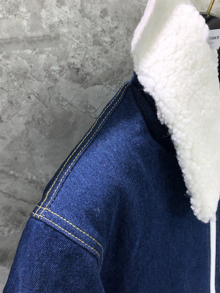 Men's denim jacket by Thom Browne, outerwear detail view
