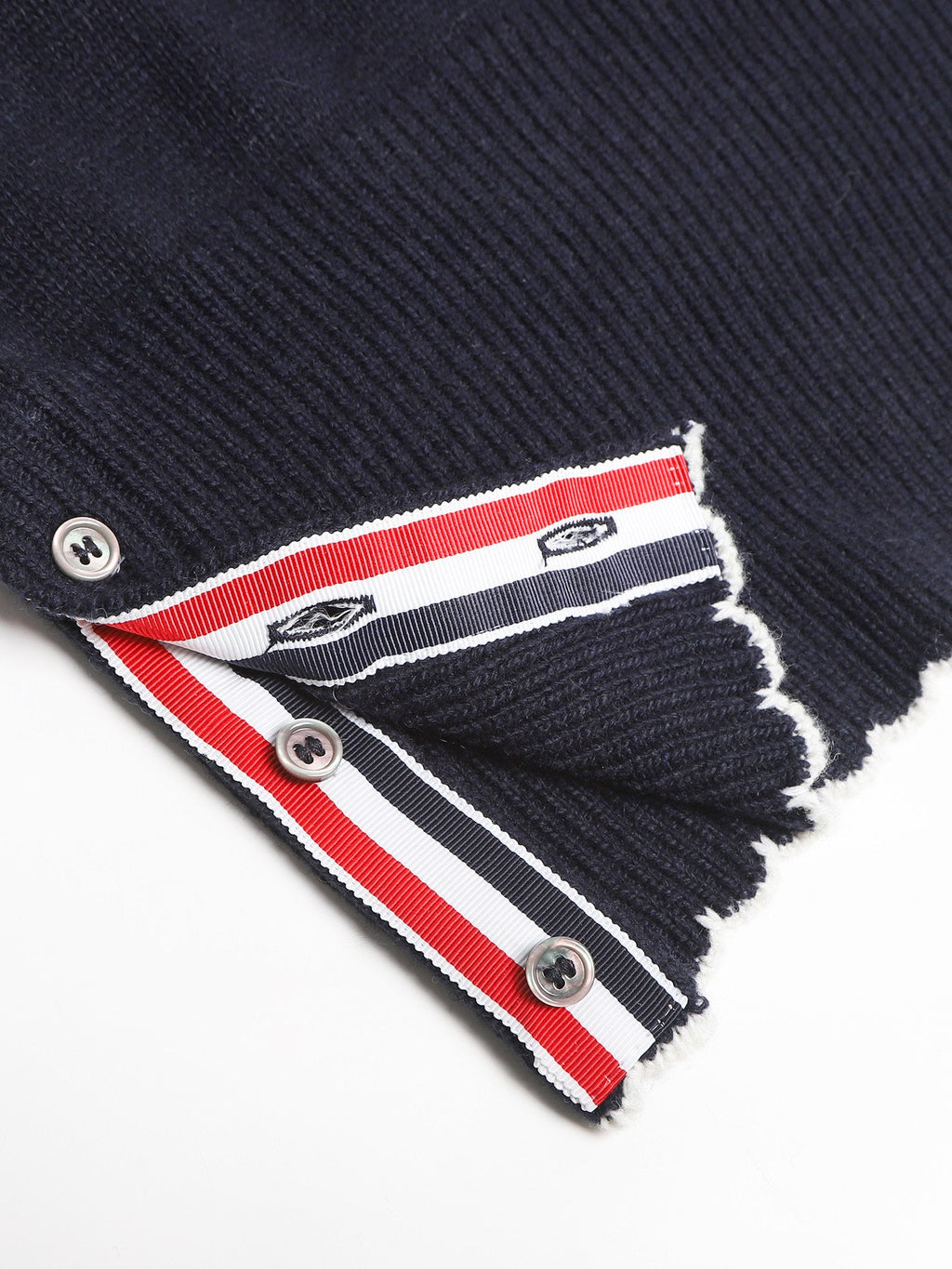 2026SS Men's Four-Stripe Crew Neck Knit Sweater by Thom Browne, knitwear detail view