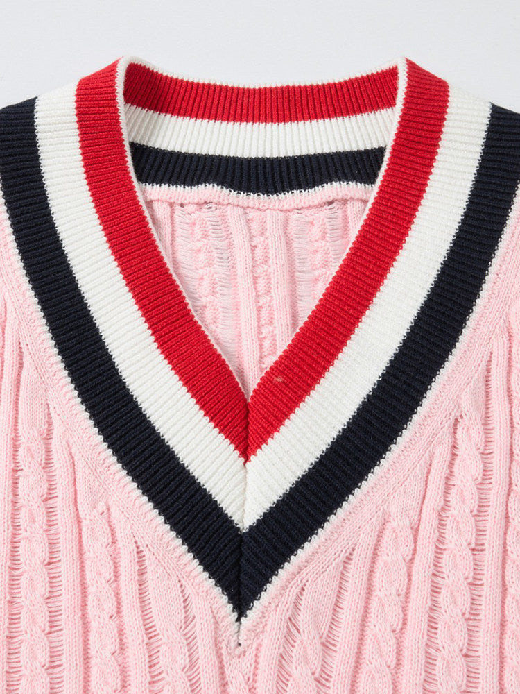 Striped V-Neck Sleeveless Knit Dress