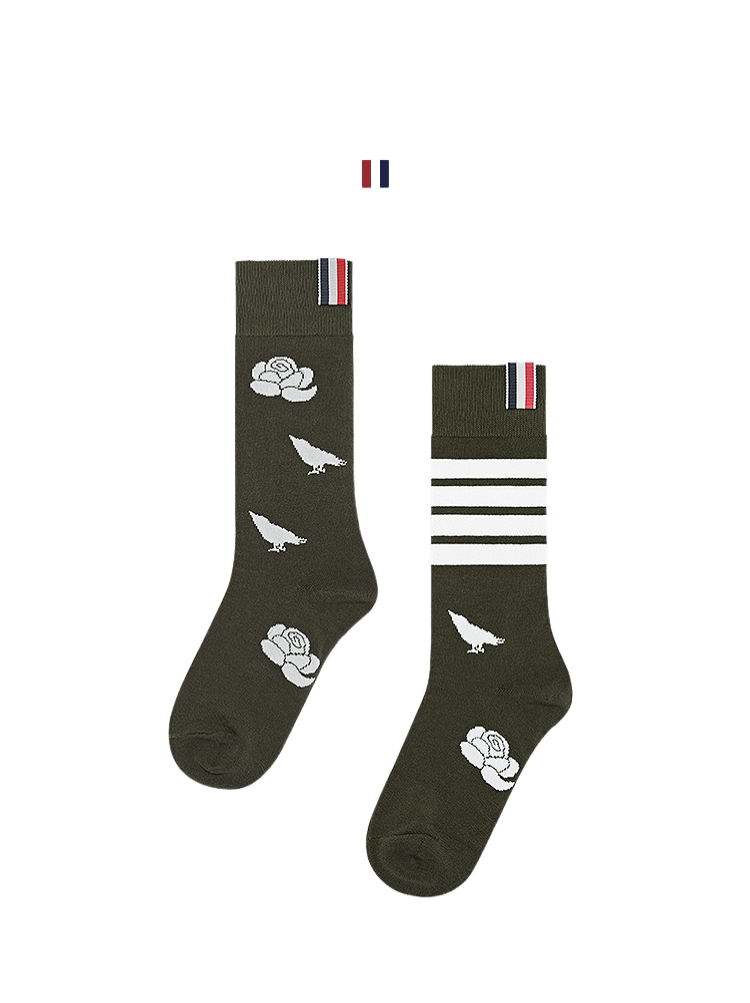 Flowery four-stripe socks THOM TREND