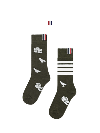 Flowery four-stripe socks THOM TREND
