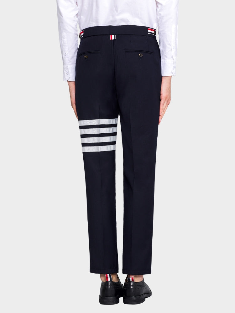 Thom Browne Style Cropped Pants with Signature Four-Bar Detail - Image 3