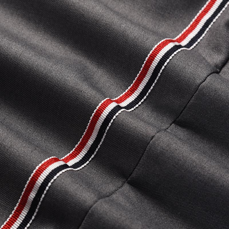 Thom Browne Style Men's Tailored Trousers with Signature Four-Bar Detail - Image 5
