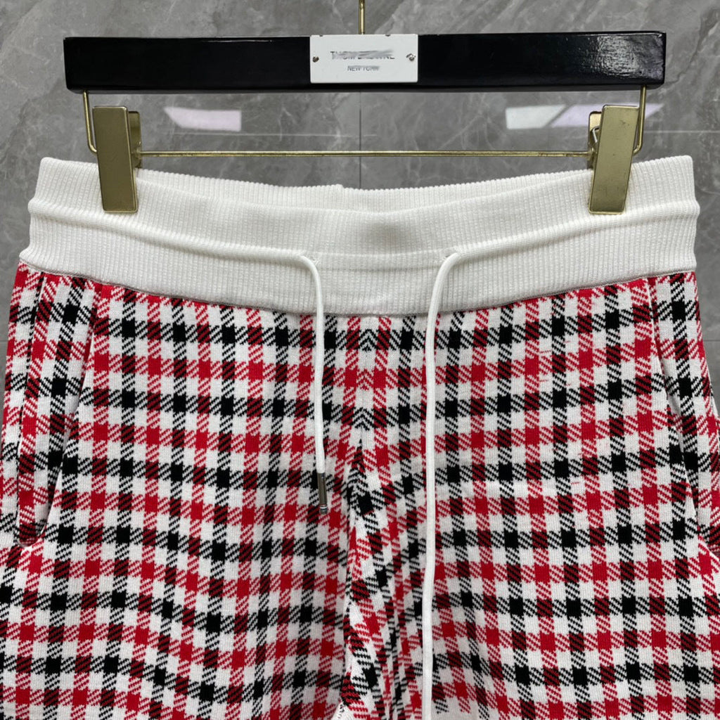Thom Browne Style Men's Cotton Casual Shorts - Signature Four-Bar Detail Lattice Pattern - Image 5